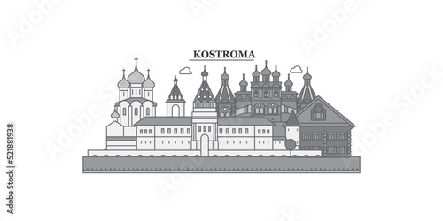 Tableau sur toile Russia, Kostroma city skyline isolated vector illustration, icons