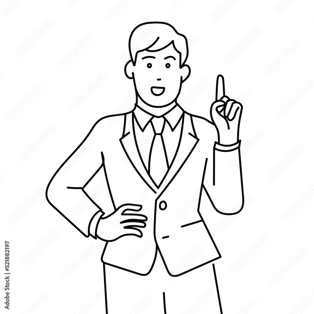 Dibujo vectorial de un hombre de negocios con su mano extendida con borde negro y fondo blanco Dibujo vectorial de un hombre de negocios con su mano extendida con borde negro y fondo blanco
