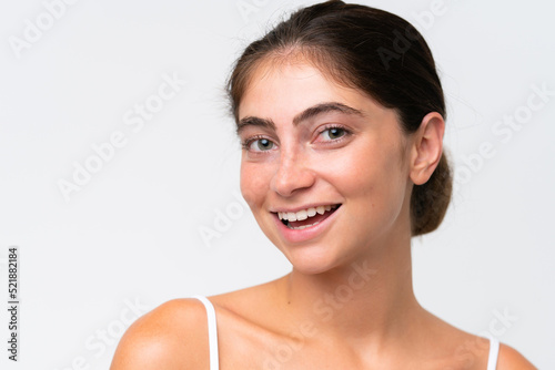 Young Pretty caucasian woman isolated on white background . Portrait