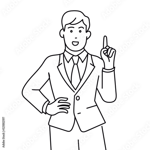 Dibujo vectorial de un hombre de negocios con su mano extendida con borde negro y fondo blanco