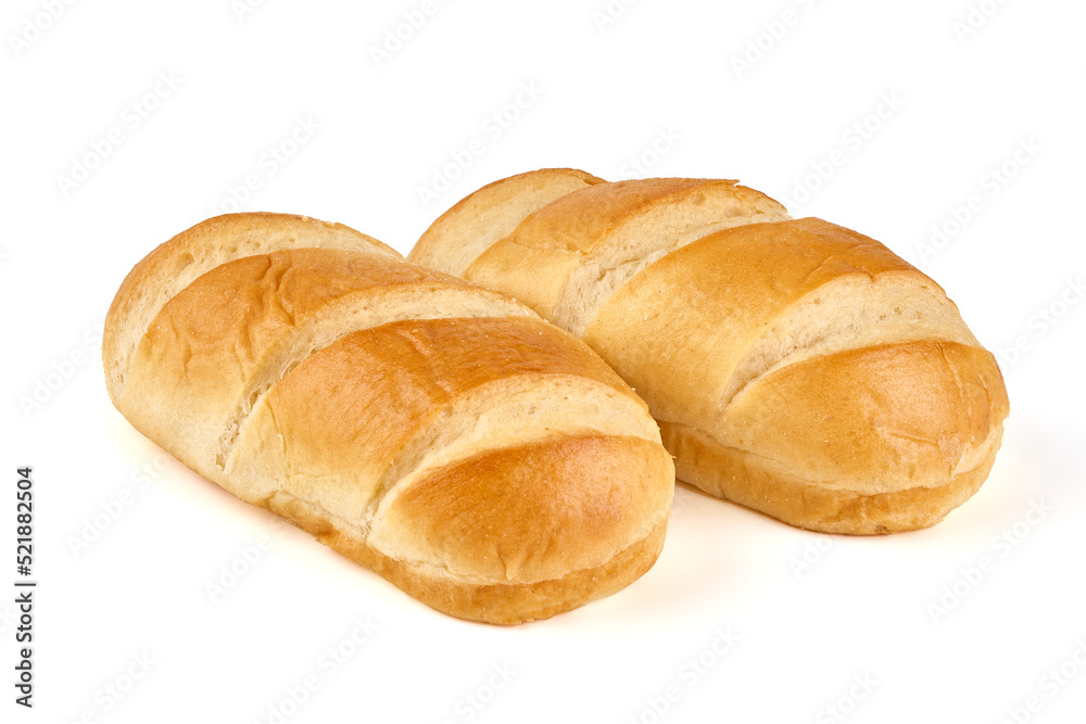 Tasty bread rolls, sweet buns, close-up, isolated on white background.