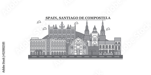 Obraz na plátně Spain, Santiago De Compostela city skyline isolated vector illustration, icons