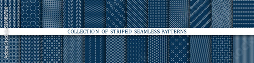 Collection of minimalistic seamless patterns. Blue textile endless prints. Repeatable unusual simple backgrounds
