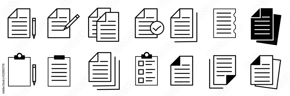 Document Symbol Set. Document vector icons isolated design. Paper document page icon. Edit document symbol, logo illustration. Flat style icons set. Vector Document Symbol Set. Document vector icons isolated design. Paper document page icon. Edit document symbol, logo illustration. Flat style icons set. Vector