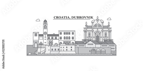 Obraz na płótnie Croatia, Dubrovnik city skyline isolated vector illustration, icons w salonie