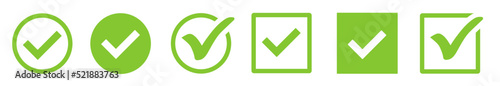 Green check mark icon. Check mark vector icon. Checkmark Illustration. Vector symbols set ,green checkmark isolated on white background. Correct vote choise isolated symbol. photo