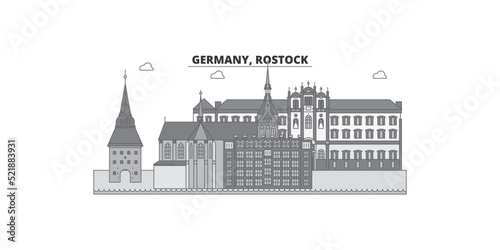 Germany, Rostock city skyline isolated vector illustration, icons