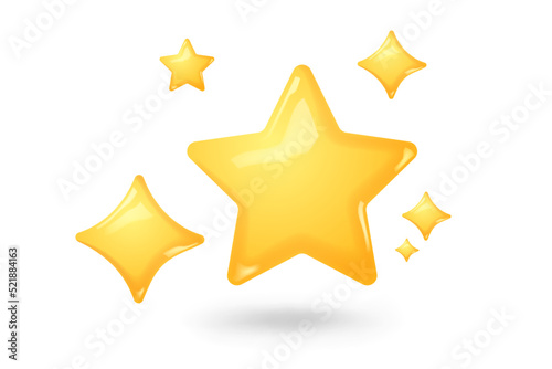 Three yellow stars glossy colors. Realistic 3d design. For mobile applications. Vector illustration