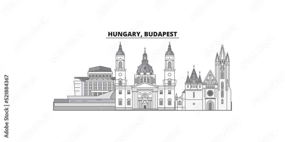 Obraz premium Hungary, Budapest City city skyline isolated vector illustration, icons