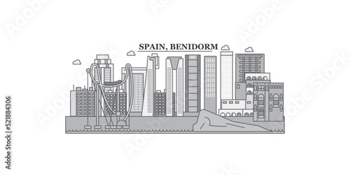 Spain, Benidorm city skyline isolated vector illustration, icons
