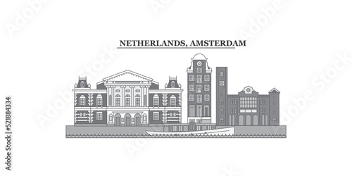 Netherlands, Amsterdam city skyline isolated vector illustration, icons
