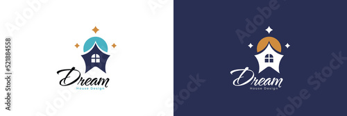 Cute House Logo with Crystal Ball Concept. Dream House Logo or Icon