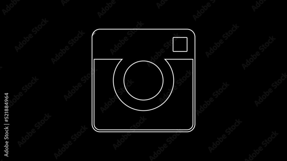 White line Photo camera icon isolated on black background. Foto camera. Digital photography. 4K Video motion graphic animation White line Photo camera icon isolated on black background. Foto camera. Digital photography. 4K Video motion graphic animation
