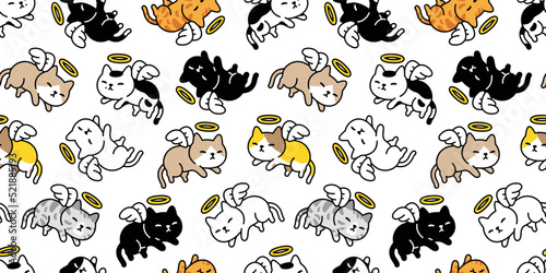 cat seamless pattern kitten calico angel cupid valentine vector neko breed gift wrapping paper character cartoon pet doodle tile background repeat wallpaper animal illustration