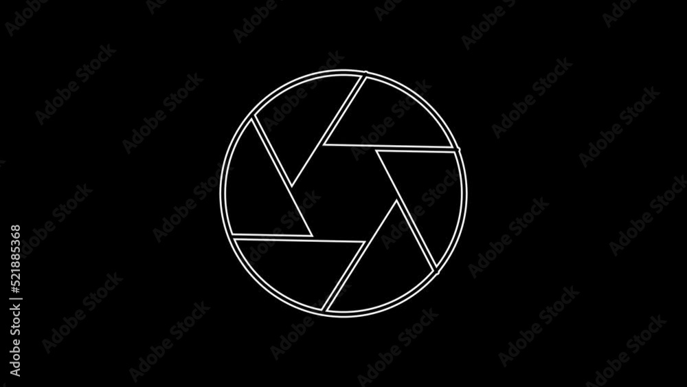 White line Camera shutter icon isolated on black background. 4K Video motion graphic animation White line Camera shutter icon isolated on black background. 4K Video motion graphic animation