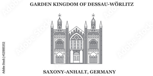 Germany, Worlitz, Garden Kingdom city skyline isolated vector illustration, icons