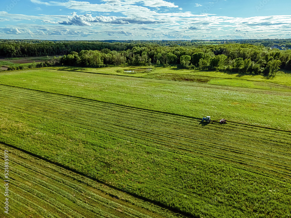 A wide view of a rural summer landscape in wisconsin