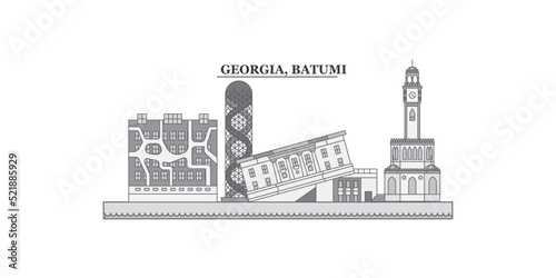 Georgia, Batumi city skyline isolated vector illustration, icons