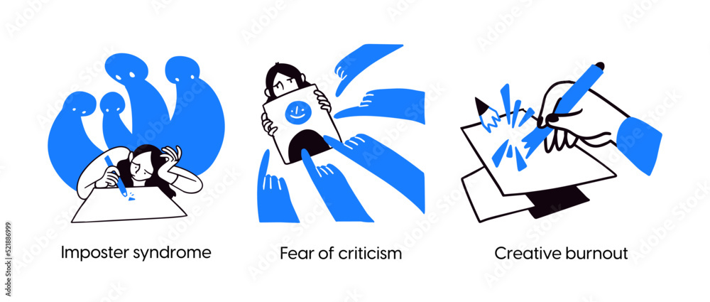 Internal Monster Mental health and psychology concept llustrations. Imposter syndrome ...