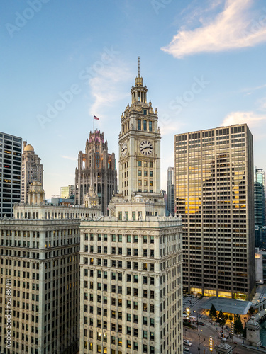 Twilight panaroma of Chicago skyline photo