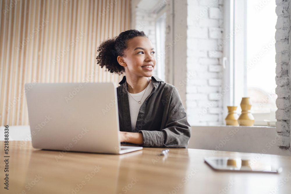 Female manager student online learning education uses laptop workplace Female manager student online learning education uses laptop workplace