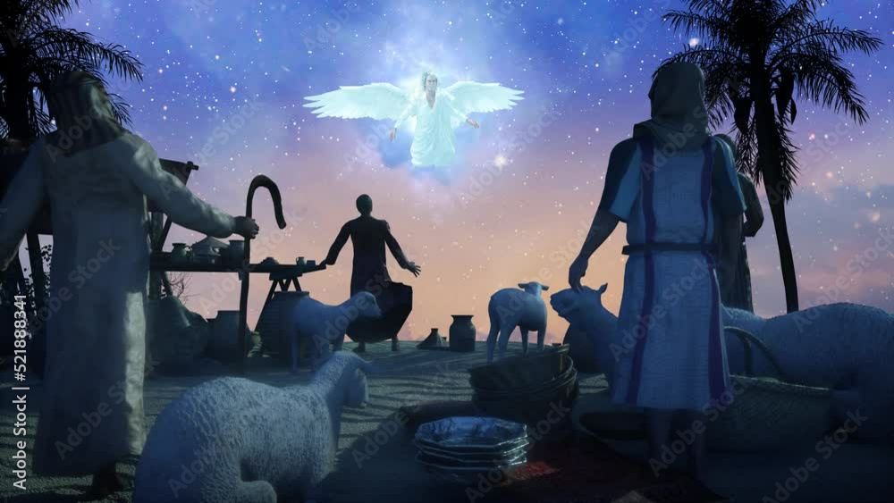 Christmas Angel announced to the shepherds the birth of Jesus birth in Bethlehem render 3d