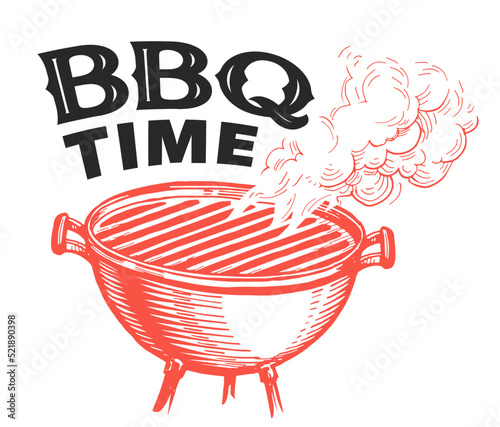  BBQ time. Barbecue party. Design template for menu restaurant or grill bar menu. Hand drawn sketch vector illustration