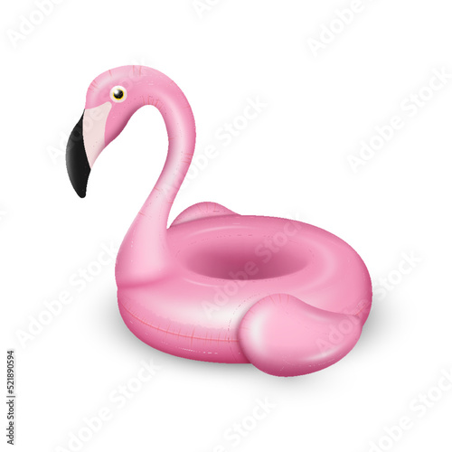 3d pink flamingo inflatable swimming ring. Realistic tropical bird shape swimming pool life buoy