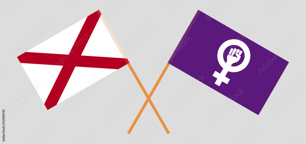 Crossed flags of The State of Alabama and Feminism. Official colors. Correct proportion Crossed flags of The State of Alabama and Feminism. Official colors. Correct proportion