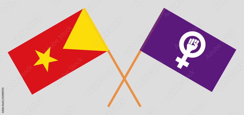 Crossed flags of Tigray and Feminism. Official colors. Correct proportion Crossed flags of Tigray and Feminism. Official colors. Correct proportion