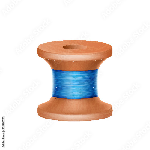 Realistic reel with blue thread. Spool tool for sewing and repairing clothes handmade craft