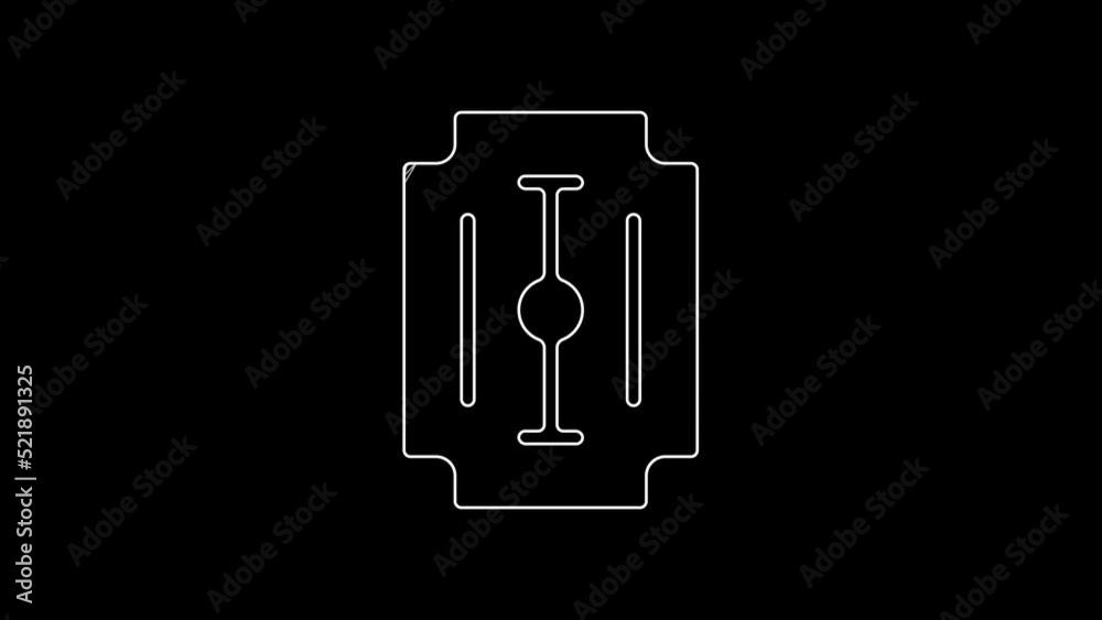 White line Blade razor icon isolated on black background. 4K Video motion graphic animation White line Blade razor icon isolated on black background. 4K Video motion graphic animation