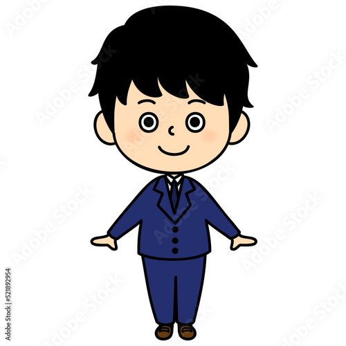 使いやすいオーソドックスなデザインのビジネススーツを着た男性キャラクターのアイコン / ピシッと立つ