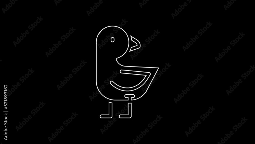 White line Little chick icon isolated on black background. 4K Video motion graphic animation White line Little chick icon isolated on black background. 4K Video motion graphic animation