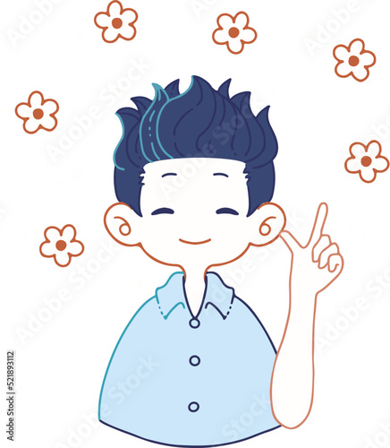 朗らかな表情で何かを教えているシャツ姿の男性のイラスト
