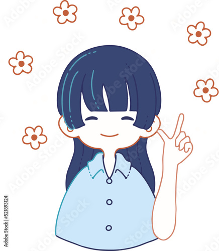 朗らかな表情で何かを教えているシャツ姿の女性のイラスト