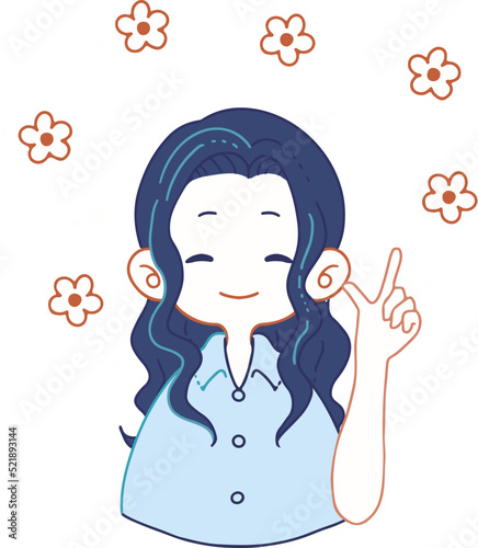 朗らかな表情で何かを教えているシャツ姿の女性のイラスト