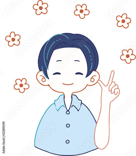 朗らかな表情で何かを教えているシャツ姿の男性のイラスト