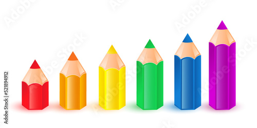 Set of different size and colors pencils.