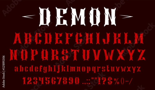 Fotografie, Obraz Devil font, demon typeface alphabet or horror typography, vector evil letters
