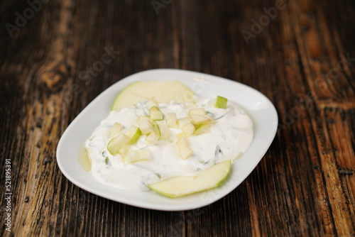 Appetizer (meze) made with apple, celery and yogurt. Vegetarian, healthy, delicious, tasty appetizer. Healthy vegetarian bowl.