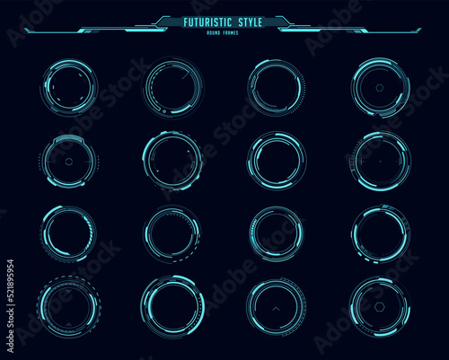 HUD interface round frames, aim control and target circles, vector digital UI dashboard. Virtual cyber screen round buttons and crosshair, HUD futuristic technology circle holograms and round frames