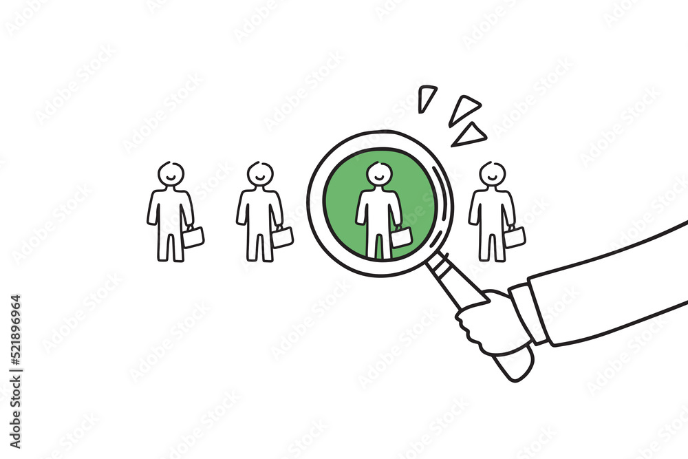 Fototapeta premium Doodle business concept. Job candidate selection, office interview, employee search.