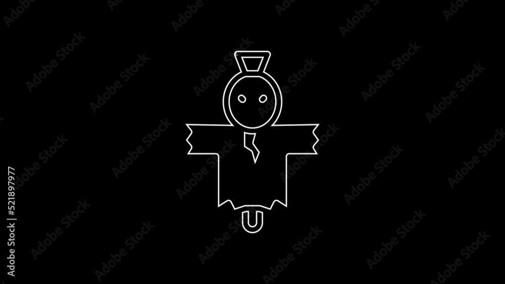White line Scarecrow icon isolated on black background. Happy Halloween party. 4K Video motion graphic animation White line Scarecrow icon isolated on black background. Happy Halloween party. 4K Video motion graphic animation
