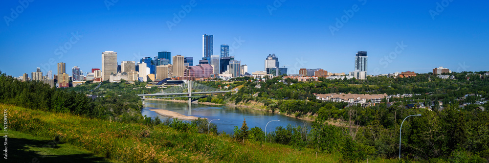 Edmonton cityscape and skyline from Gallagher Park in the Province of Alberta, Canada.