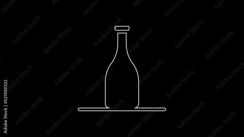 White line Bottle of wine icon isolated on black background. 4K Video motion graphic animation White line Bottle of wine icon isolated on black background. 4K Video motion graphic animation