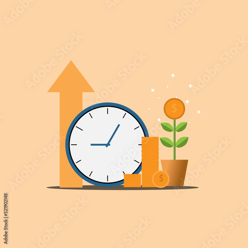 vector illustration long term investment, time investing, success takes time, growth profit, time management