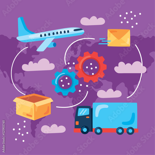 worldwide delivery icons in planet