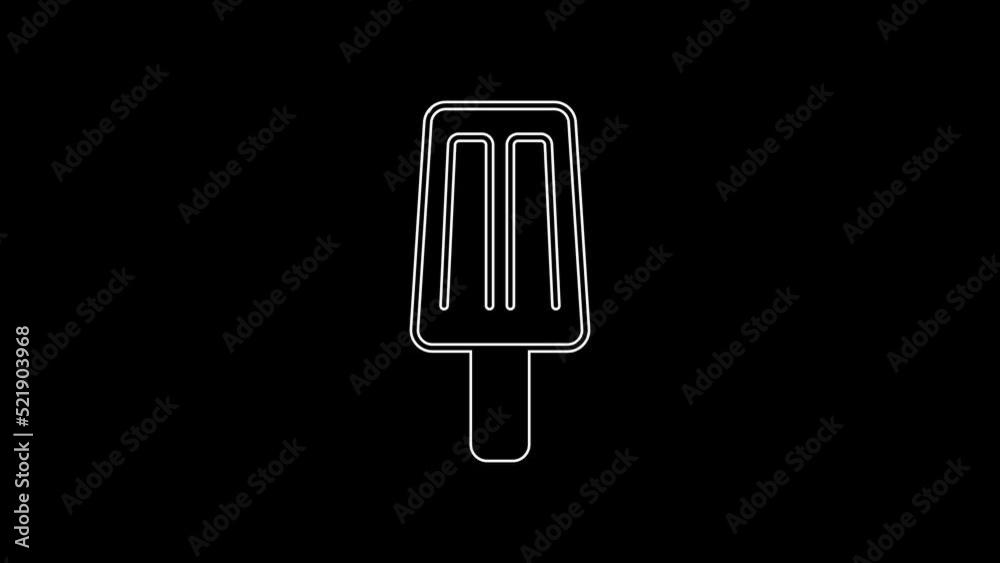 White line Ice cream icon isolated on black background. Sweet symbol. 4K Video motion graphic animation White line Ice cream icon isolated on black background. Sweet symbol. 4K Video motion graphic animation