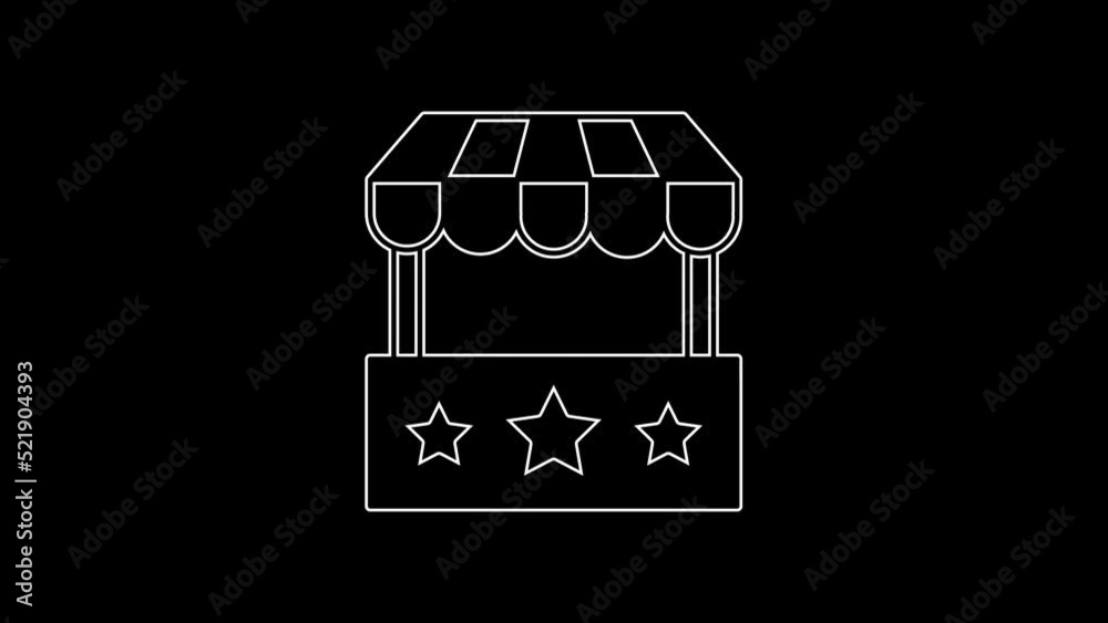 White line Ticket box office icon isolated on black background. Ticket booth for the sale of tickets for attractions and sports. 4K Video motion graphic animation White line Ticket box office icon isolated on black background. Ticket booth for the sale of tickets for attractions and sports. 4K Video motion graphic animation